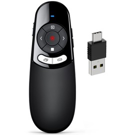 DINOSTRIKE 2 in 1 Type C and USB Presentation Clicker for Powerpoint Presentations,RF 2.4GHz Wireless Presenter Remote Slide Advancer with Volume Control for Mac Laptop Computer Office Classroom