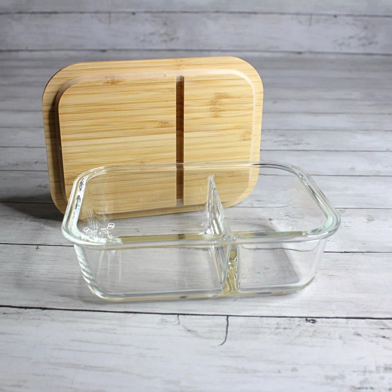 Crofton Divided Glass Dish Food Meal Storage Container Bamboo Airtight