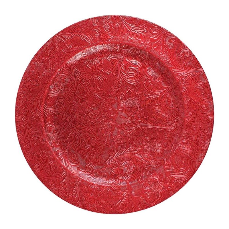6 Embossed Decorative red Round Charger Plates Christmas Xmas Dining