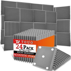 TOUO 24 Pack Acoustic Panels – Sound Proof Foam Panels for Wall 12"x12"x1", Flame Retardant Wedge Acoustic Foam, High-Density Sound Absorbing Panels for Home Studio(Gray, 1" Thick 24 Pack)