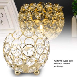 Tomotato Crystal Tea Light Candle Holders, Elegant Diamond Cut Crystal and Metal Votive Candle Holder, Round Bowl with Reflective Base, 8cm, for Weddings, Parties, and Home Decor