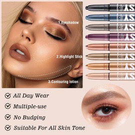 Melsintern Gold Eyeshadow Stick Makeup, Matte Cream Eye Shadow Pencil, High Pigmented Crease-proof Eye Shadow Brightener Stick, Hypoallergenic Waterproof Long Lasting Eye Highlighter Crayon Eyeline