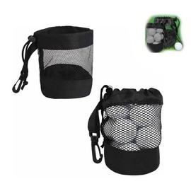2Pack Golf Ball Storage Bag，Black Golf Ball Pouch Bags with Hooks & Drawstring，Golf Ball Organizer