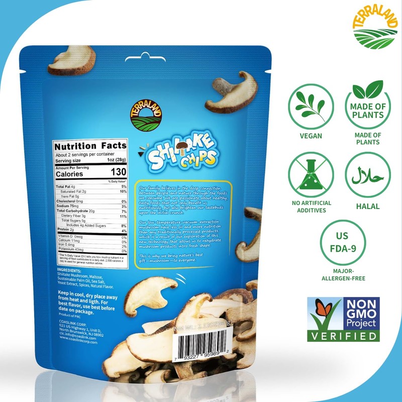 Terraland Shiitake Chips - Sea Salt, Crispy & Crunch Mushroom