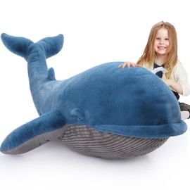 Tezituor 43.3 inch Giant Whale Stuffed Animal, Large Realistic Stuffed Whale Plush Ocean Toys, Hugging 4ft Soft Whale Plush Body Pillow for Girls Boys