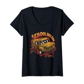 Womens Trick 'r Treat School Bus Kids V-Neck T-Shirt