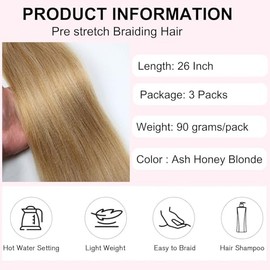 Ash Honey Blonde Braiding Hair Pre Stretched Mixed Box Braids Hair Extensions Yaki Texture Synthetic Hair for Braiding (26 In, Ash Honey Blonde)
