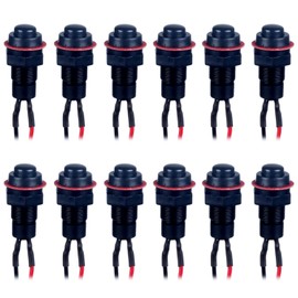 DMWD 12-Pack 10mm Momentary Push Button Switch AC 250V/1A 120V/2A (ON)-Off SPST Normally Open 1NO 2Pins with Pre-soldered Wires Small Switch (12pcs Black)