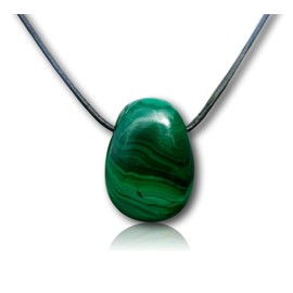 Orgonite Andy - Malachite Crystal Gemstone Necklace - Hand Carved Drop Bead Pendant - 20" Leather Cord w/Sterling Silver Clasp - Healing Stone - Energy Jewlery