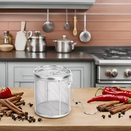 Filter, Stainless Steel Basket Filter with Chain Hook Strainer Soup Seasonings Seperation Basket Filter for Kitchen (8 X 10CM)