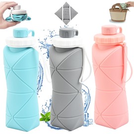 3 Botellas de Agua Deportiva Plegable, Agua Blandas con Válvula Prueba de Fugas Reutilizable BPA Free Silicona Taza Botella de Viaje Ligera y Duradera para Fitness,Camping,Senderismo (colorido)