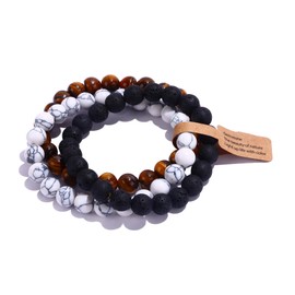 SONNYX 3Pcs 8mm Semi-Precious Gemstones Beaded Bracelets for Women Men Healing Crystal Stone Bracelet Stretch Round Beaded Elastic Bracelets Unisex Jewelry Gifts(Tiger Eye)