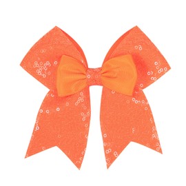 Glitter Cheer Hair Bows Ponytail Holder Elastic Band Sequins Bow-knot Hair Ties for Cheerleading Teen Girls.(FS20-Orange)
