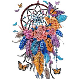 OUZHOU Hanging Diamond Art Kits, DIY Diamond Painting Kit Dream Catcher Diamond Art for Adults and Kids, Acrylic Board Gem Painting Ornament Crafts for Home and Garden Decor
