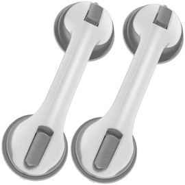 2Pcs Anti-Slip Shower Grab Bar - Sturdy Bathtub Safety Handle With Strong Hold Suction Cup - No Drilling Reusable Bathroom Wall Grip (Grey)