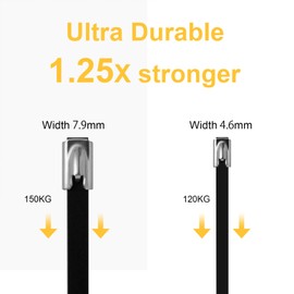 OFFO Black Zip Ties Made of Metal 7.9 * 500mm Premium Heavy Duty Stainless Steel Wire Multifunctional Locking Exhaust Wrap Flexible Durable 30Pcs