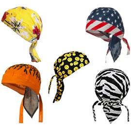 Doo Rag Skull Cap Set Bandana Wrap Smiley Face Tropical American Flag Zebra Orange Stripes