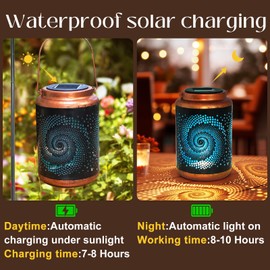 DIBIEECN Birthday Gifts for Women Mom Grandma Wife, Solar Lanterns Outdoor Waterproof, Metal Hanging Lights Garden Decor, LED Decorative Lantern for Patio Porch Backyard, Blue, 1 Pack