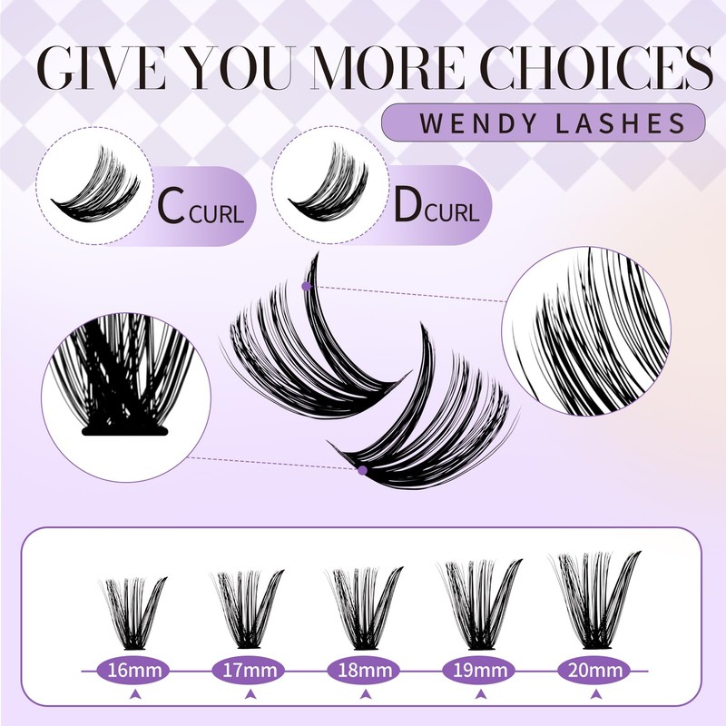 Eyelash Extensions Set, 60D + 80D Cluster Lashes Kit, C
