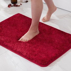 MIULEE Bath Mat Non Slip Absorbent Bathroom Soft luxurious Shower Small Mat Doormat Inside Rugs Kitchen Rugs Carpet Mat Washable for Bathroom Bedroom Kitchen Entrance 50x80 cm Red