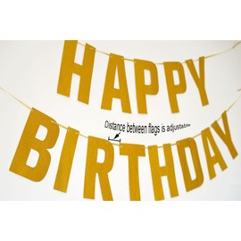 Gold Happy Birthday Banner Pre Assembled Glitter Happy Birthday Sign for Birthday Party Decorations