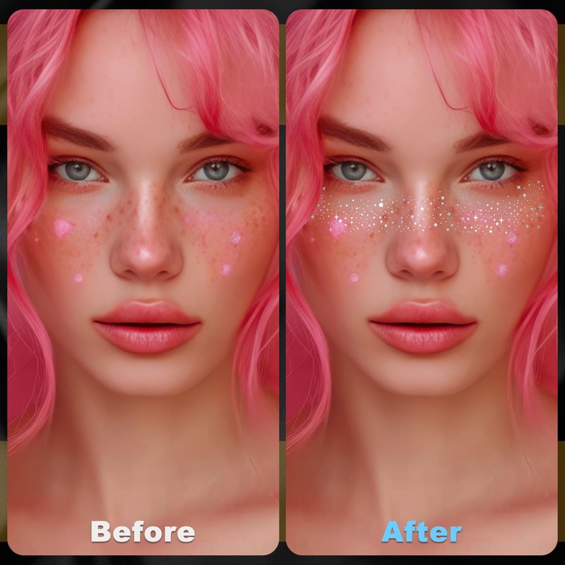 SmallCat 3 Sheets Glitter Freckles Face Tattoo Stickers, Star Glitter