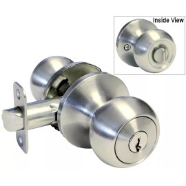 House GUard Hardware Entrance Keyed Entry  Satin Nickel Round Knob Double Deadbolt Combo Door Lock