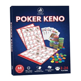 Pokeno Juego de cartas y fichas, 24 tablas, 500 fichas, 100% de plástico, 2 barajas de cartas de póquer impermeables, juego de poker bingo juego de mesa Keno para actividades de reunión, noche de