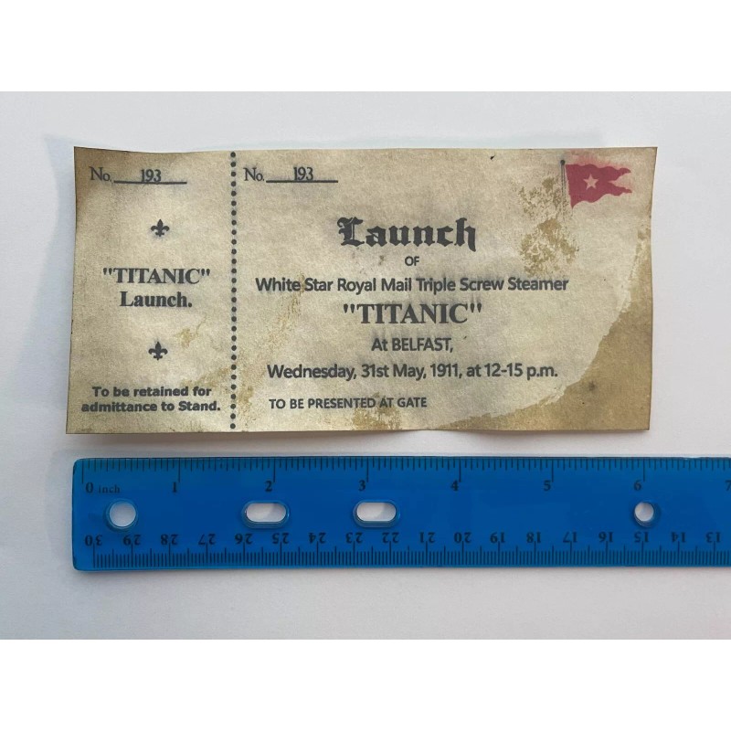 Titanic Launch Ticket, Boarding Pass, Postcard, and Envelope - White