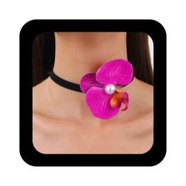 IRCOMULTI Bohemia Large Flower Velvet Necklace Flower Lace Up Choker Necklace Hot Pink Floral Necklace Long Flower Wrap Necklace Phalaenopsis Necklace Jewelry for Women