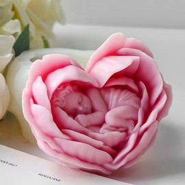 Heart Candle Molds, Angel Baby in Flower Silicone Molds for Candle Making, DIY Flower Soap Aromatherapy Wax Plaster Resin Casting for Home Decor Mother's Gift Baby Shower