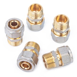 LTWFITTING Clamping Ring Screw Fitting for Aluminium Composite Pipe, Transition with Male Thread, 16 mm x 1/2 Inch (Pack of 5)