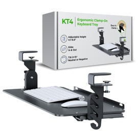 KT4 Clamp On Keyboard Tray Under Desk Slide Height tilt Adjustable Keyboard Tray Desktop Under Desk Keyboard Tray Slide Out Keyboard Drawer Keyboard Holder for Desk Pull Out Keyboard Tray (Black)