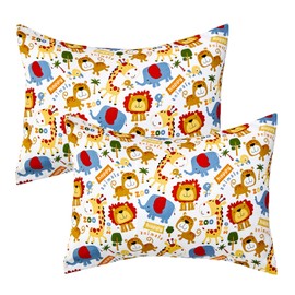 Toddler Pillowcases Cotton Baby Pillow Covers 2 Packs for Boys Girls Kids Bedding Travel Sleepy Fit for 14X 19" 13"x18" 12"x16"Pillows(Happy Animals)
