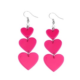 Hot Pink Heart Drop Earrings Long Cute Glitter Acrylic Love Heart Shaped Statement Earrings Valentine’s Day Gifts for Women-style8