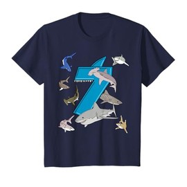 Kids 7th Birthday T-Shirt boys shark white shark T-Shirt