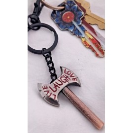 KindaCoolThings Metal Battle Axe Satirical Keychain / Pendant Live, Laugh, Love plated/enamele