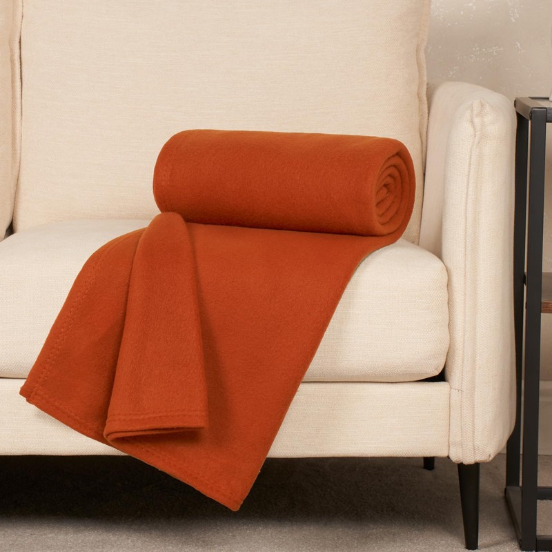 Dreamscene Fleece Throw Blankets Burnt Orange, Soft Thick Fleece Blankets