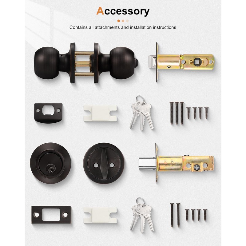 Probrico 3 Sets-Entry Door Knob Lockset and Single Cylinder Deadbolt