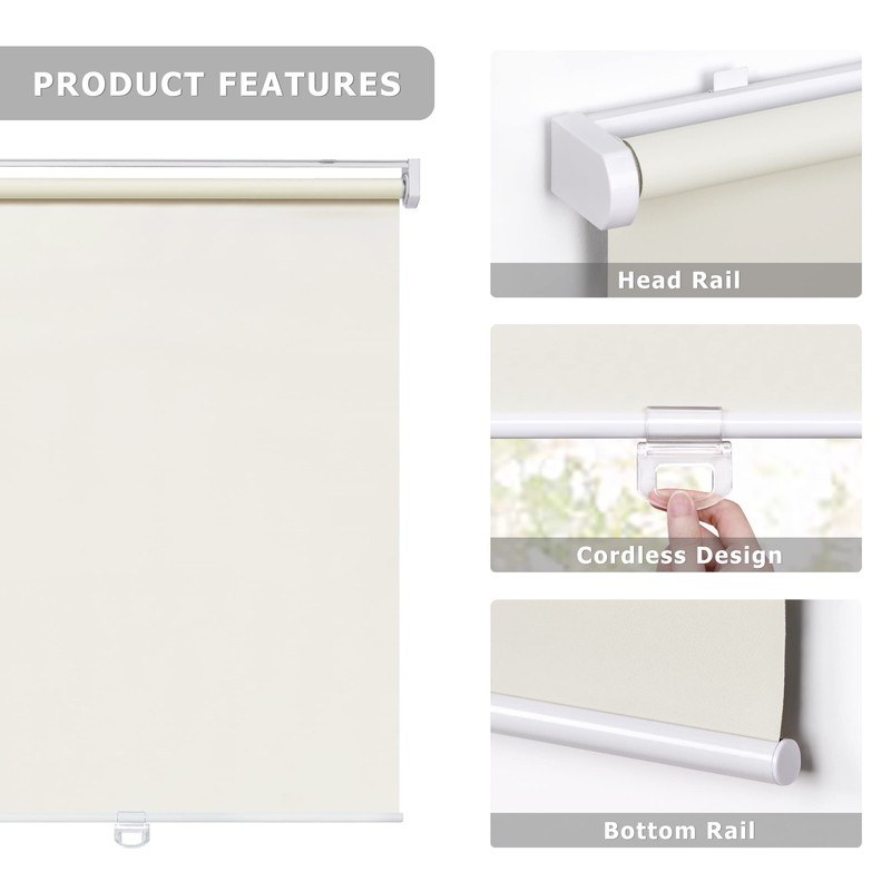 LazBlinds No Tools No Drill Cordless Roller Shades, 100% Blackout