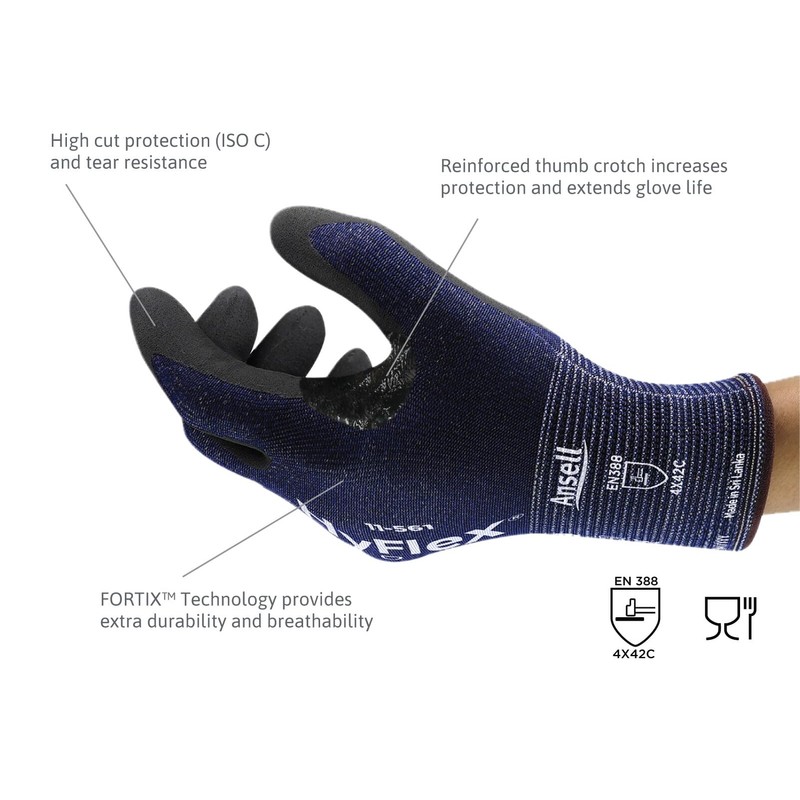 Ansell HyFlex 11-561 Cut Protection Gloves, Breathable Nitrile Coating, Highest