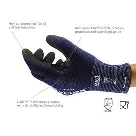 Ansell HyFlex 11-561 Cut Protection Gloves, Breathable Nitrile Coating, Highest Tear Resistance, Thin Work Gloves for Men and Women, Washable, Blue, Size L (1 Pair)