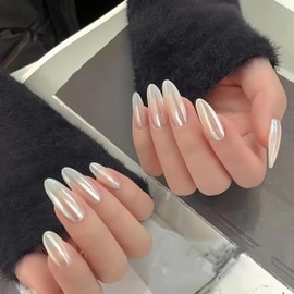 LOHAS Home Hailey's Favorite Noble Elegance Aurora Wearable Nails Reusable Almond-shaped Press-on Nails, Pearl White​