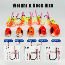 CWSDXM 3PCS Sea Fishing Jigs, 60g-200g tai kabura jig Fishing Lures Luminous Artificial Baits Snapper Kabura Jigs with Assist Hooks Slider Jigs (80g(2.8oz)-3PCS)