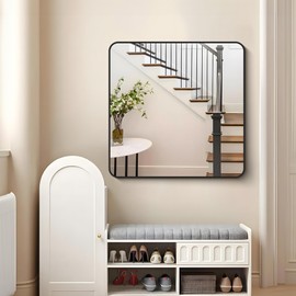 FORBATH Bathroom Mirror 30" x 30", Large Square Wall Mirror with Black Aluminum Frame Rounded Corner, Wall Mounted Mirror for Bathroom Bedroom Entryway Living Room