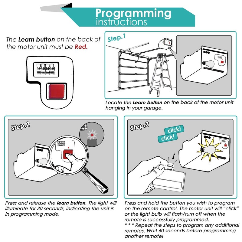 2 Garage Door Remote for Sears/Craftsman/Liftmaster Opener (Red Learn)