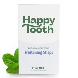 Happy Tooth Natural Teeth Whitening Kit - Strips for Sensitive Teeth - Natural Ingredients & Flavors - Enamel Safe - Dentist Formulated & Recommended - Fresh Mint 28 Strips (14 Treatments)
