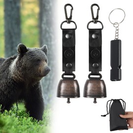 Bear Repellent Bells, Bear Bell Set, Set of 2, Lightweight, Loud Volume, Noise Cancelling Function, Magnetic Silencer, Bear Repellent Tool, Built-in Whistle, Leather Button Strap, Storage Bag Included