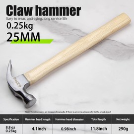 8.8 Ounce Claw Hammer,Forged Carbon Steel Head Small hammer Wood Hammer Solid wood handle claw hammer for Home Repair& DIY