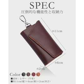 Men's Key Case, Genuine Leather, 6 Tiers, Card Key Case, Compatible with Cars, Smart Keys, Large Capacity, Braun, casual